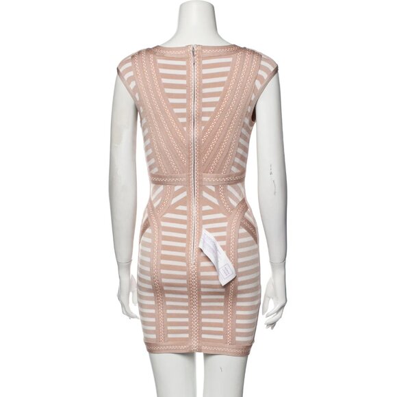 HERVE LEGER Katina Cream Stretch Striped Jacquard Knit Mini Dress - Small - Picture 3 of 9